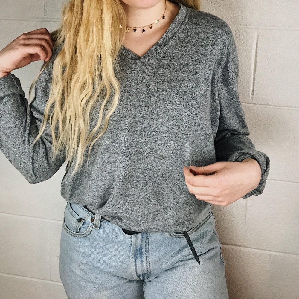 soft gray v neck sweater